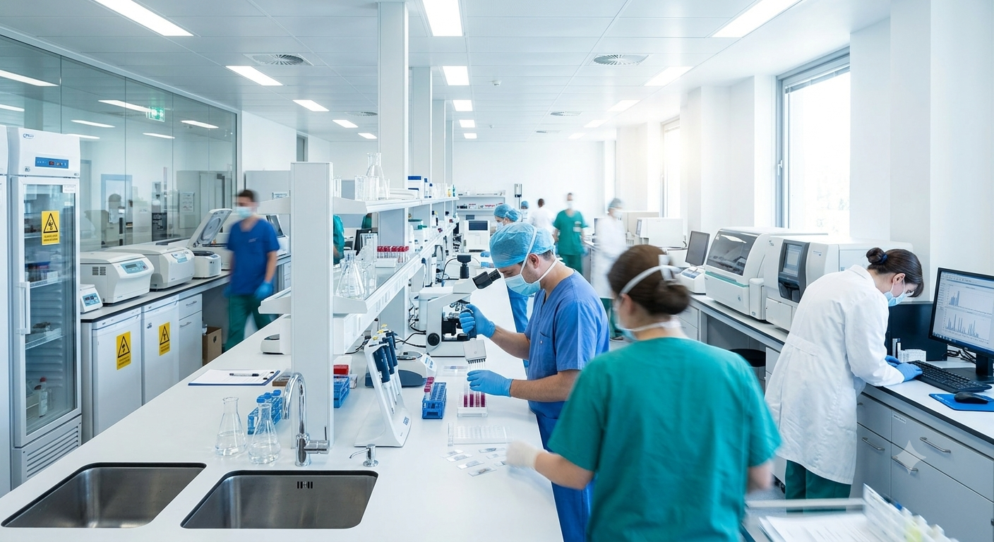 Diagnostic lab technicians at Swastha Hospital