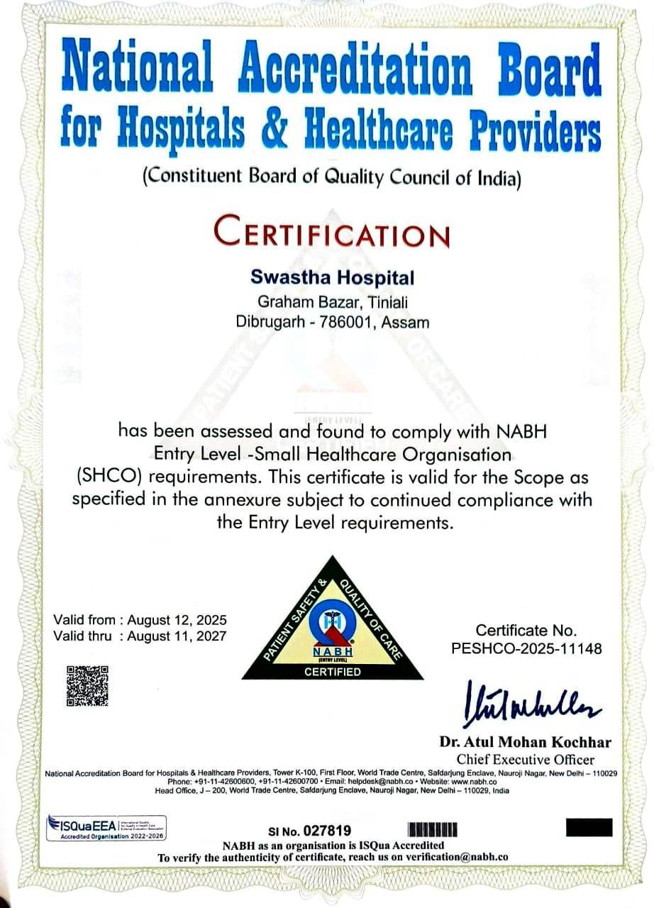 NABH Certification Certificate - Swastha Hospital