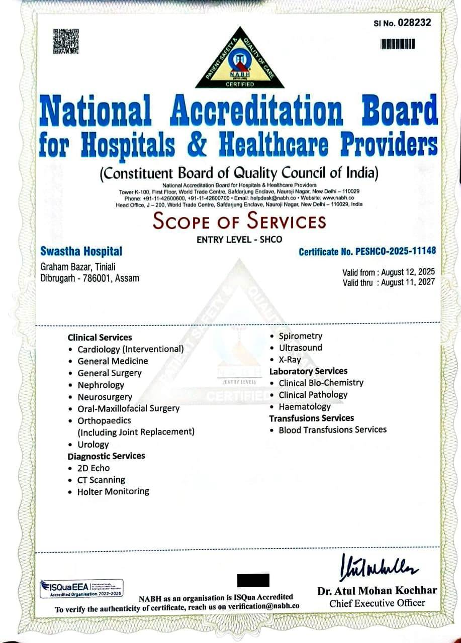 NABH Scope of Services Certificate - Swastha Hospital